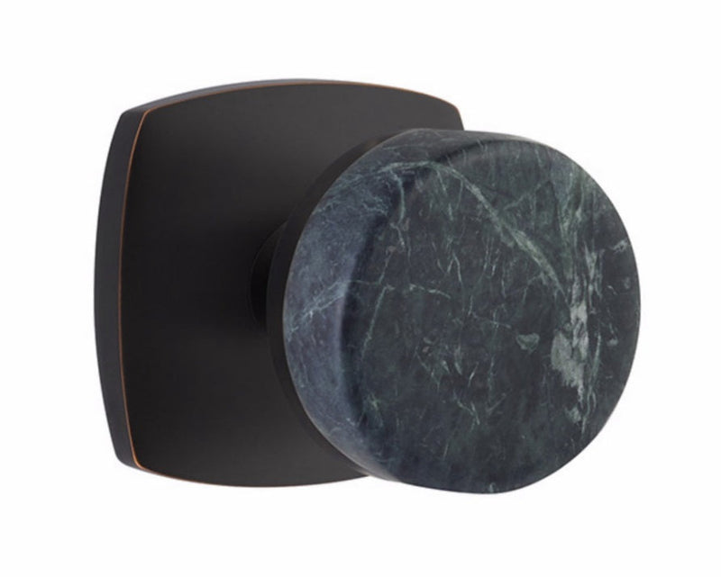 Emtek Passage Select Conical Green Marble Knobset with Urban Modern Rosette in Oil Rubbed Bronze finish