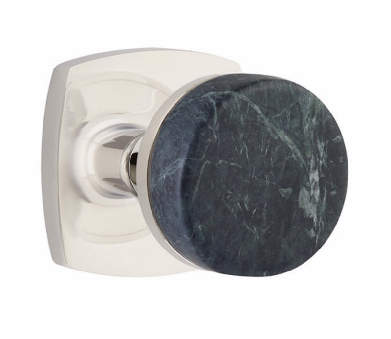 Emtek Passage Select Conical Green Marble Knobset with Urban Modern Rosette in Polished Nickel finish