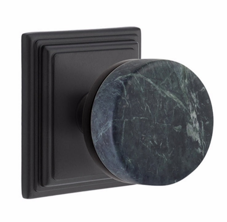Emtek Passage Select Conical Green Marble Knobset with Wilshire Rosette in Flat Black finish