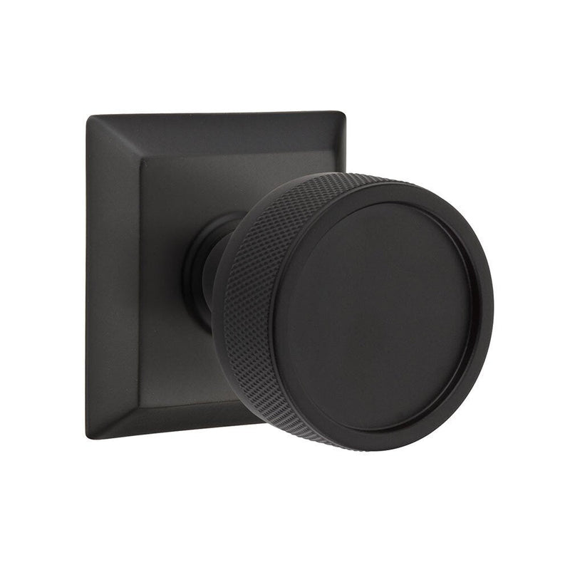 Emtek Passage Select Conical Knurled Knob with Quincy Rosette in Flat Black finish