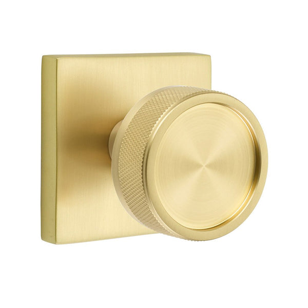 Emtek Passage Select Conical Knurled Knob with Square Rosette in Satin Brass finish