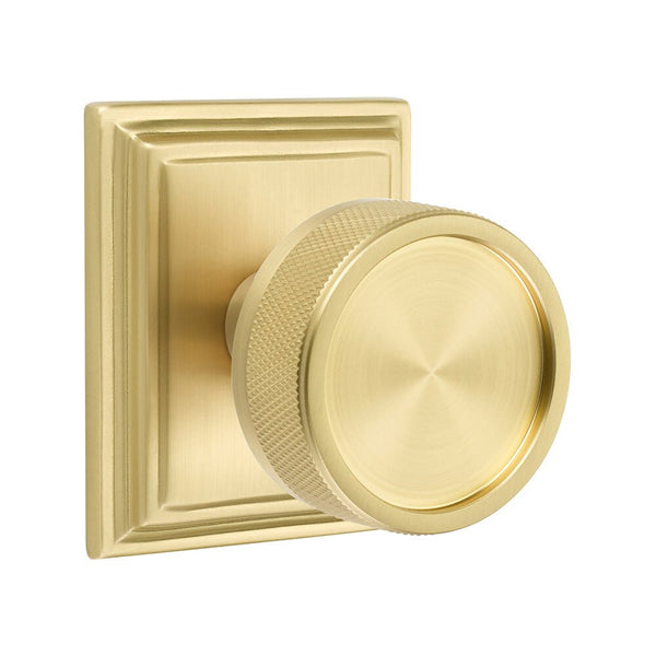 Emtek Passage Select Conical Knurled Knob with Wilshire Rosette in Satin Brass finish