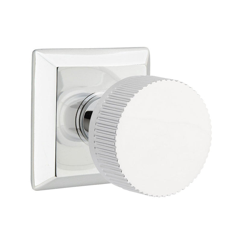 Emtek Passage Select Conical Straight Knurled Knob with Quincy Rosette in Polished Chrome finish