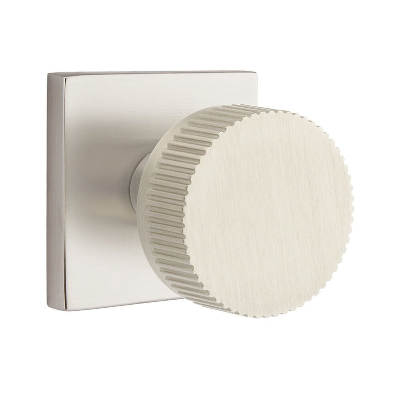 Emtek Passage Select Conical Straight Knurled Knob with Square Rosette in Satin Nickel finish