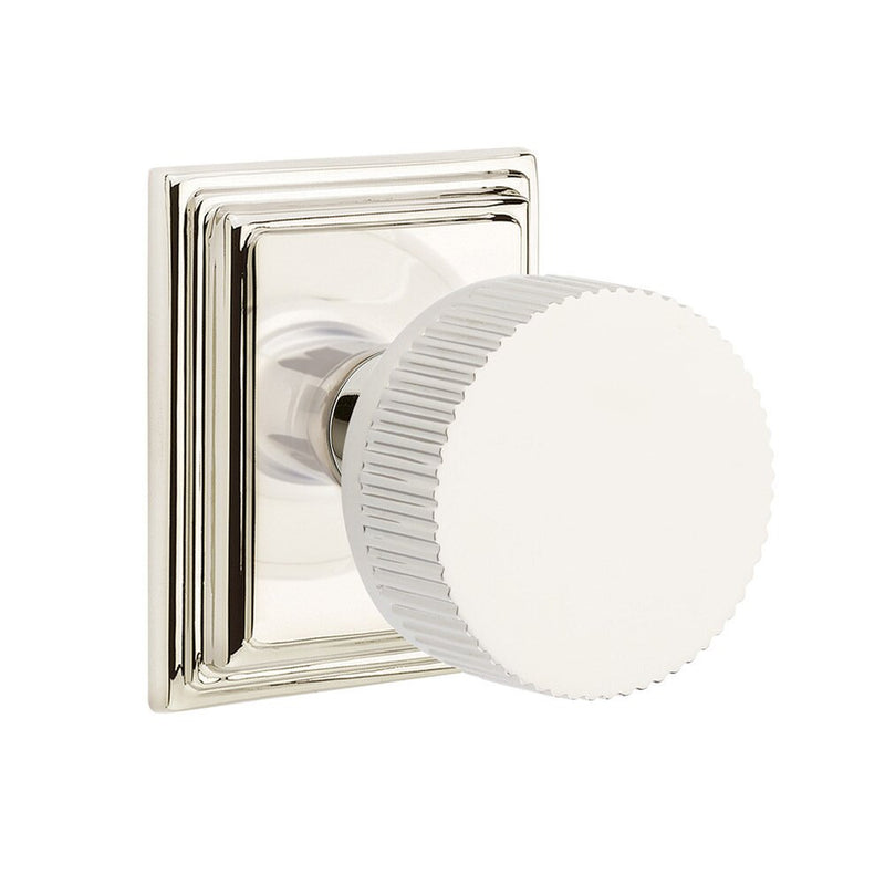 Emtek Passage Select Conical Straight Knurled Knob with Wilshire Rosette in Lifetime Polished Nickel finish