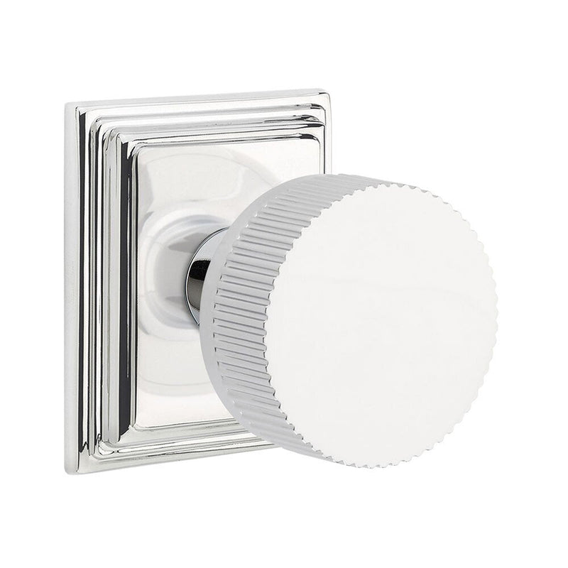 Emtek Passage Select Conical Straight Knurled Knob with Wilshire Rosette in Polished Chrome finish