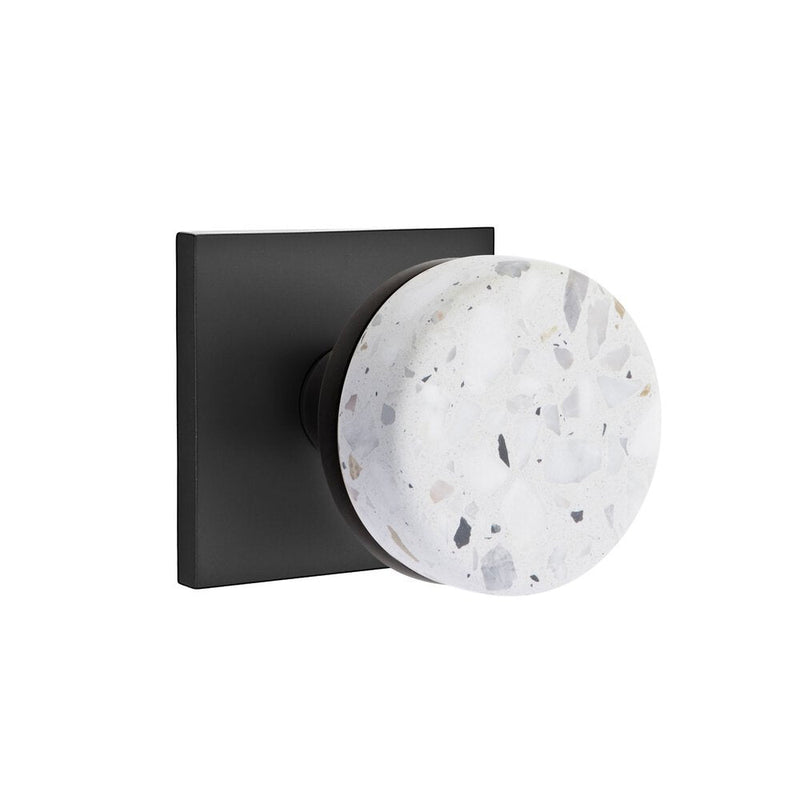 Emtek Passage Select Conical Terrazzo Knob with Square Rosette in Flat Black finish