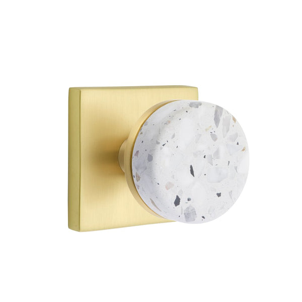 Emtek Passage Select Conical Terrazzo Knob with Square Rosette in Satin Brass finish