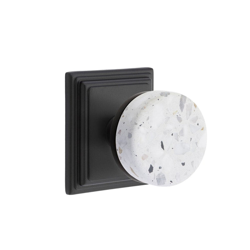 Emtek Passage Select Conical Terrazzo Knob with Wilshire Rosette in Flat Black finish
