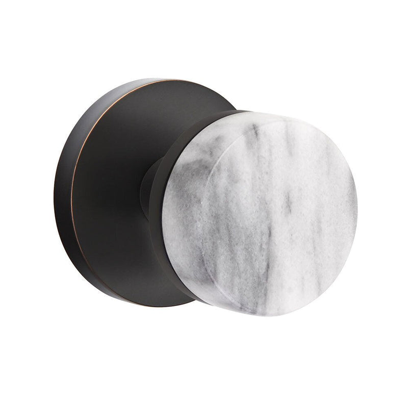 Emtek Passage Select Conical White Marble Knob with Disk Rosette in Oil Rubbed Bronze finish