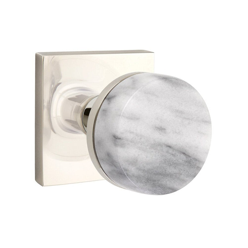 Emtek Passage Select Conical White Marble Knob with Square Rosette in Lifetime Polished Nickel finish