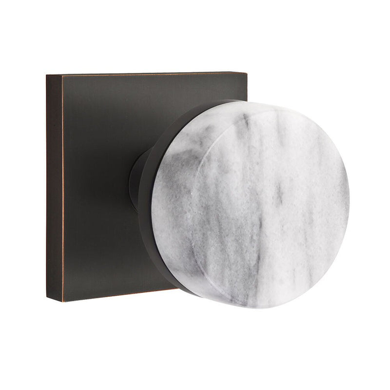 Emtek Passage Select Conical White Marble Knob with Square Rosette in Oil Rubbed Bronze finish