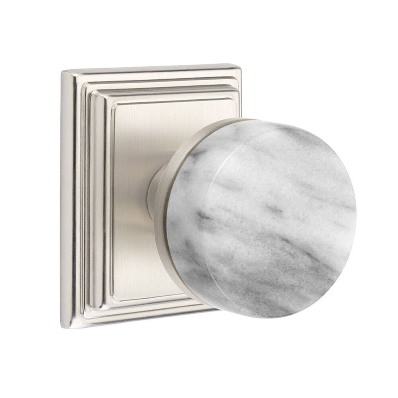 Emtek Passage Select Conical White Marble Knob with Wilshire Rosette in Satin Nickel finish