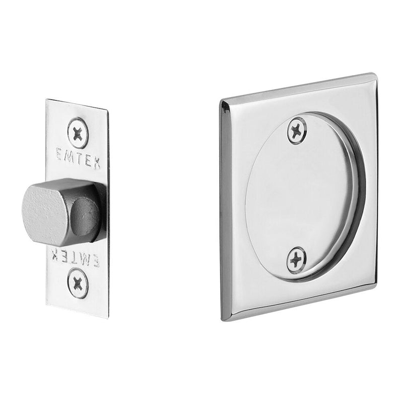 Emtek Passage Square Pocket Door Tubular Lock in Polished Chrome finish