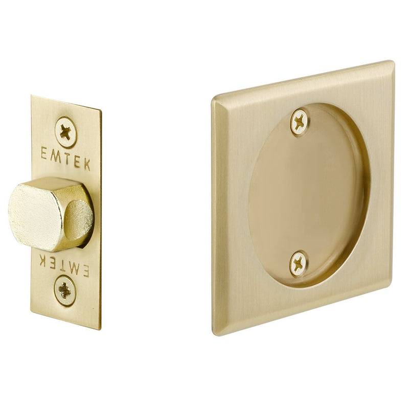Emtek Passage Square Pocket Door Tubular Lock in Satin Brass finish