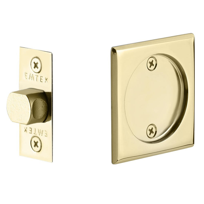 Emtek Passage Square Pocket Door Tubular Lock in Unlacquered Brass finish