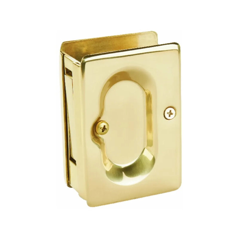 The Emtek Passage Standard Pocket Door Lock in Polished Brass finish