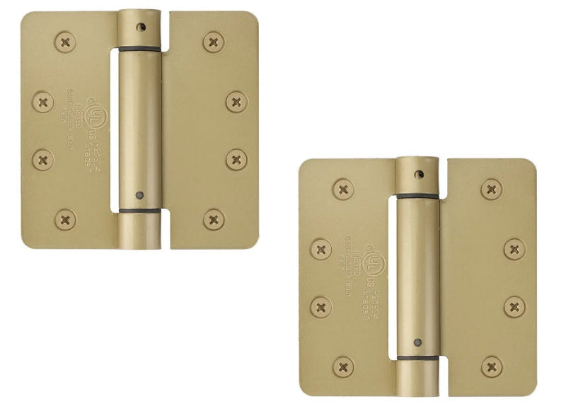 Emtek Plated Steel UL Listed Spring Hinge, 4" x 4" with 1/4" Radius Corners in Satin Brass finish