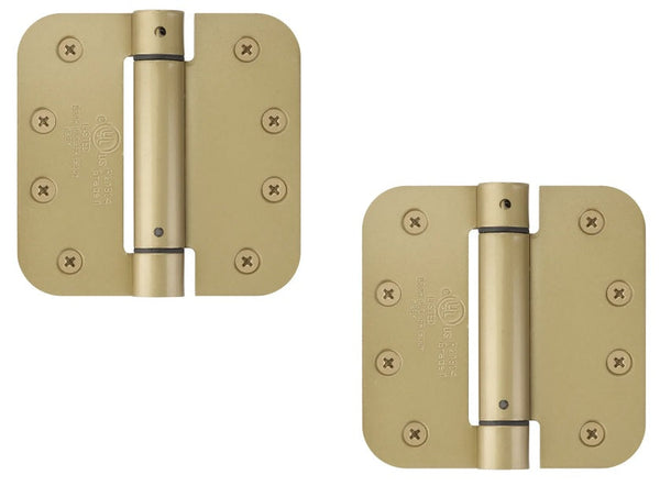 Emtek Plated Steel UL Listed Spring Hinge, 4" x 4" with 5/8" Radius Corners in Satin Brass finish