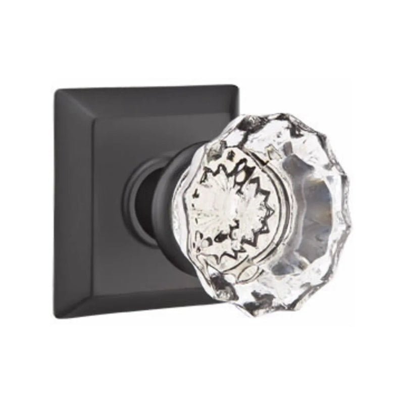 Emtek Privacy Astoria Clear Knob With Quincy Rosette in Flat Black finish