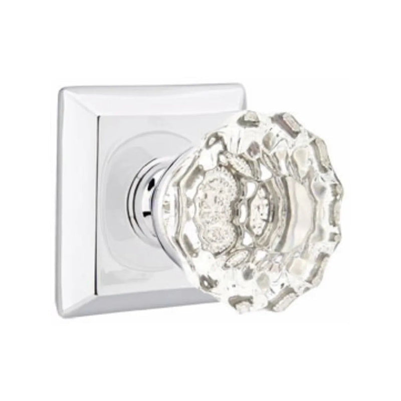 Emtek Privacy Astoria Clear Knob With Quincy Rosette in Polished Chrome finish