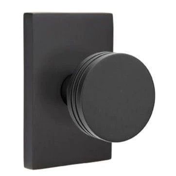 Emtek Privacy Bern Knob With Modern Rectangular Rosette in Flat Black finish