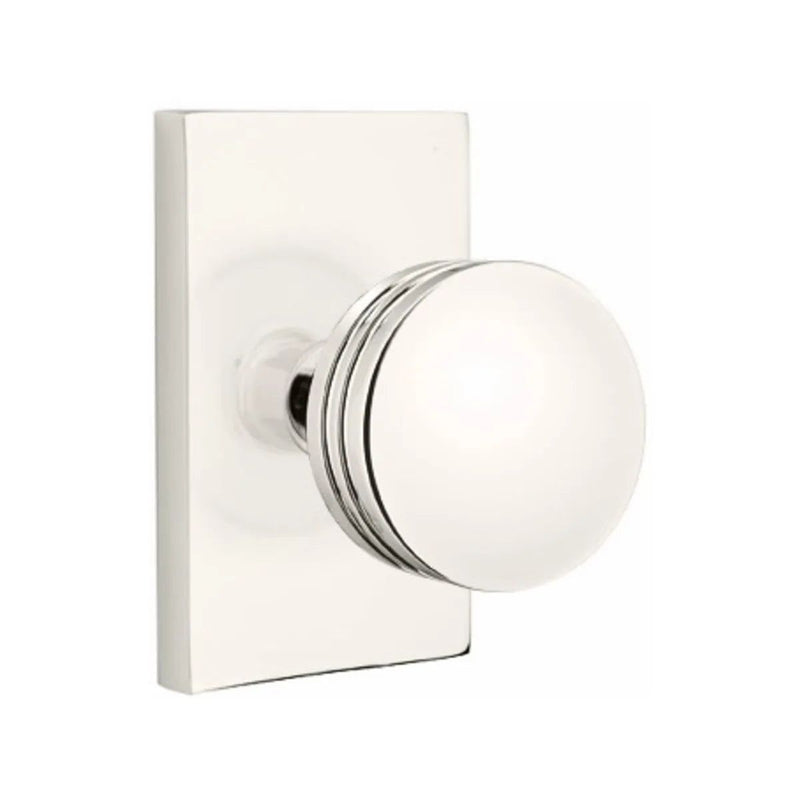 Emtek Privacy Bern Knob With Modern Rectangular Rosette in Lifetime Polished Nickel finish