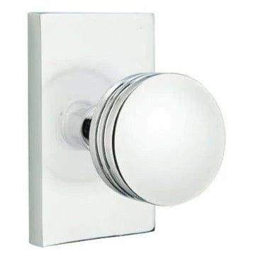 Emtek Privacy Bern Knob With Modern Rectangular Rosette in Polished Chrome finish