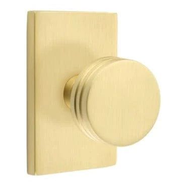 Emtek Privacy Bern Knob With Modern Rectangular Rosette in Satin Brass finish