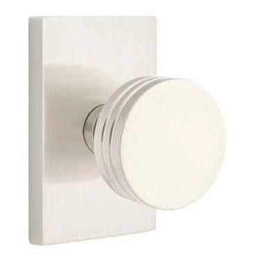 Emtek Privacy Bern Knob With Modern Rectangular Rosette in Satin Nickel finish