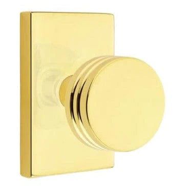 Emtek Privacy Bern Knob With Modern Rectangular Rosette in Unlacquered Brass finish