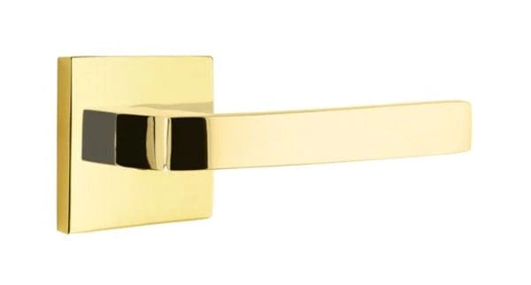 Emtek Privacy Breslin Lever With Square Rosette - Right Handed in Unlacquered Brass finish