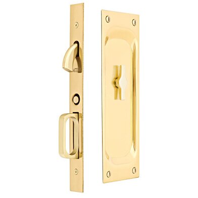 Emtek Privacy Classic Pocket Door Mortise Lock in Unlacquered Brass finish