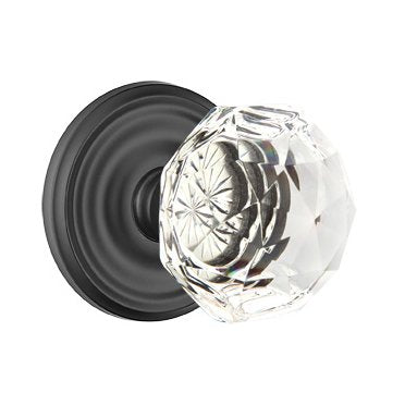 Emtek Privacy Diamond Crystal Knob With Regular Rosette in Flat Black finish