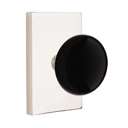 Emtek Privacy Ebony Porcelain Knob With Modern Rectangular Rosette in Lifetime Polished Nickel finish