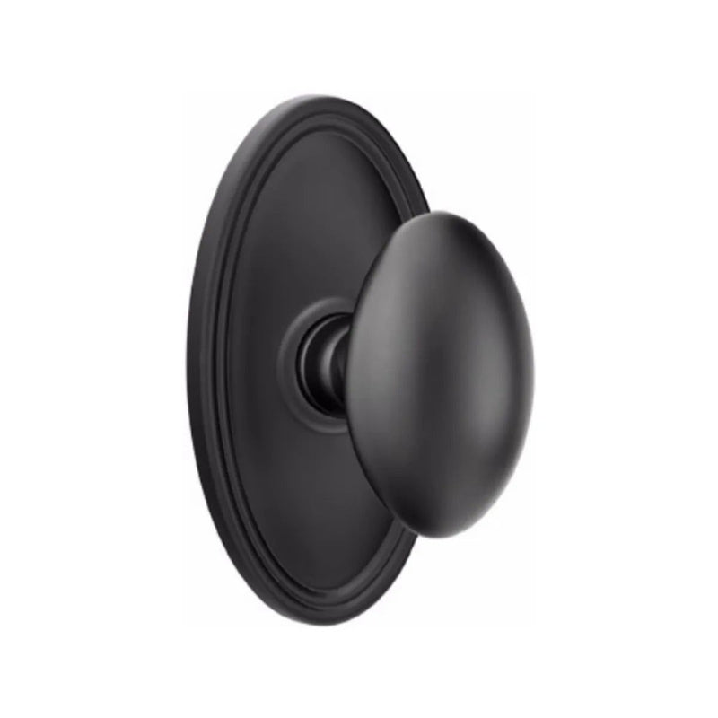 Emtek Privacy Egg Knob With Oval Rosette in Flat Black finish