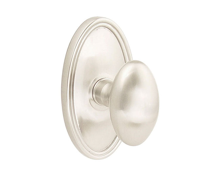 Emtek Privacy Egg Knob With Oval Rosette in Satin Nickel finish