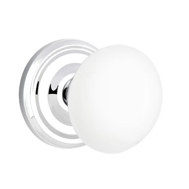 Emtek Privacy Ice White Knob With Regular Rosette in Polished Chrome finish