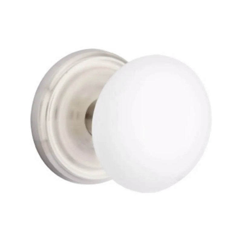 Emtek Privacy Ice White Knob With Regular Rosette in Satin Nickel finish