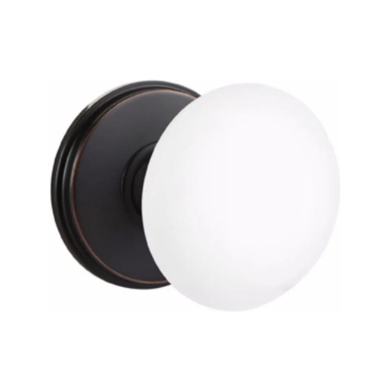 Emtek Privacy Ice White Porcelain Knob With Watford Rosette in Oil Rubbed Bronze finish
