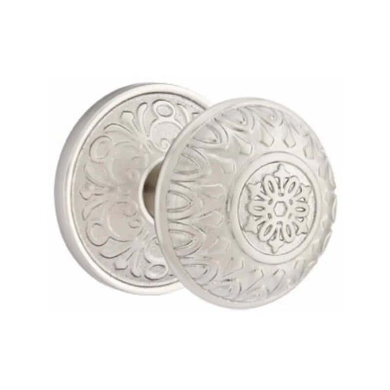 Emtek Privacy Lancaster Knob With Lancaster Rosette in Satin Nickel finish