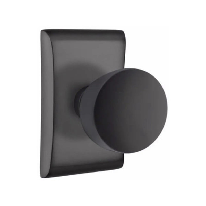 Emtek Privacy Laurent Round Knob With Neos Rosette in Flat Black finish