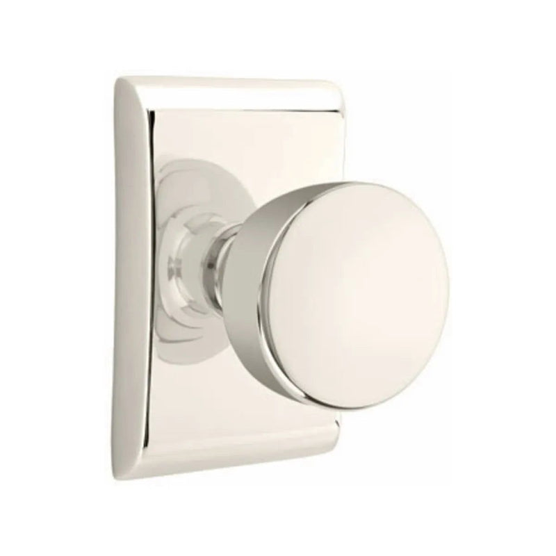 Emtek Privacy Laurent Round Knob With Neos Rosette in Lifetime Polished Nickel finish