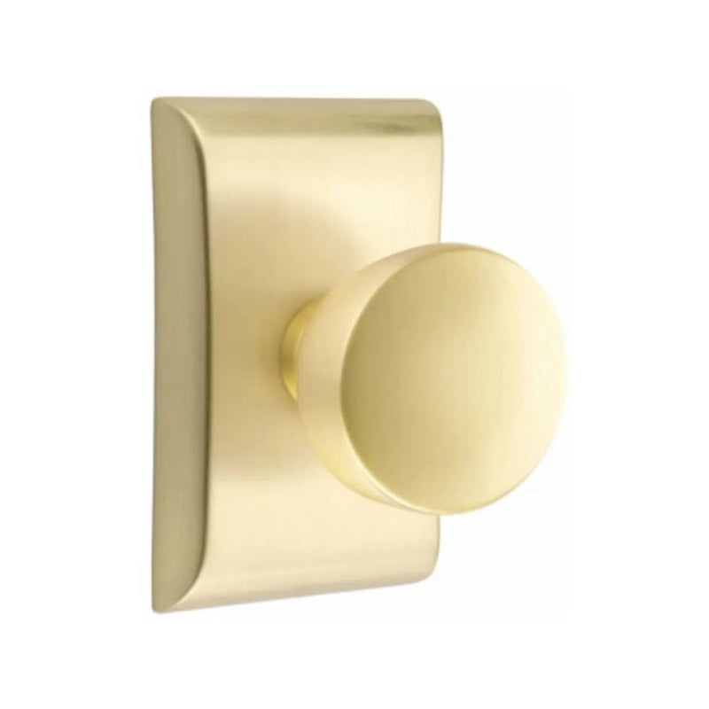 Emtek Privacy Laurent Round Knob With Neos Rosette in Satin Brass finish