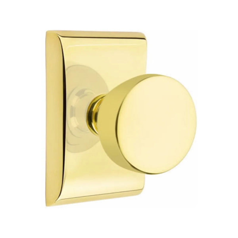 Emtek Privacy Laurent Round Knob With Neos Rosette in Unlacquered Brass finish