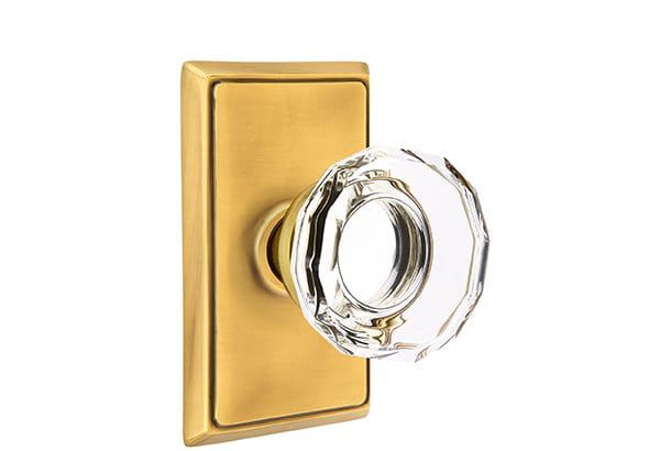 Emtek Privacy Lowell Crystal Knob With Rectangular Rosette in French Antique finish