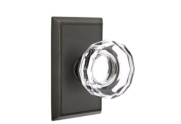 Emtek Privacy Lowell Crystal Knob With Rectangular Rosette in Oil Rubbed Bronze finish