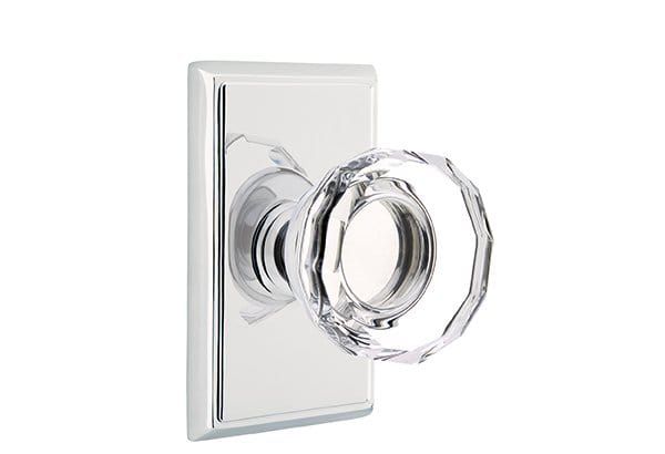 Emtek Privacy Lowell Crystal Knob With Rectangular Rosette in Polished Chrome finish