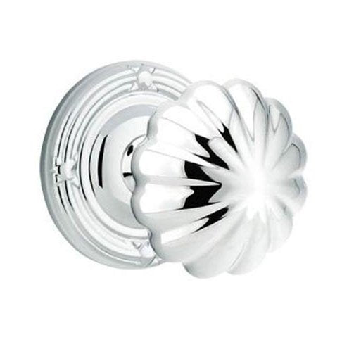 Emtek Privacy Melon Knob With Ribbon & Reed Rosette in Polished Chrome finish