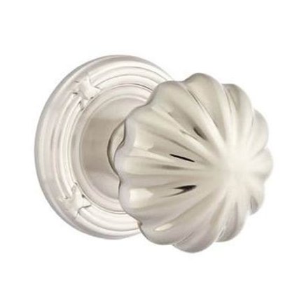 Emtek Privacy Melon Knob With Ribbon & Reed Rosette in Satin Nickel finish